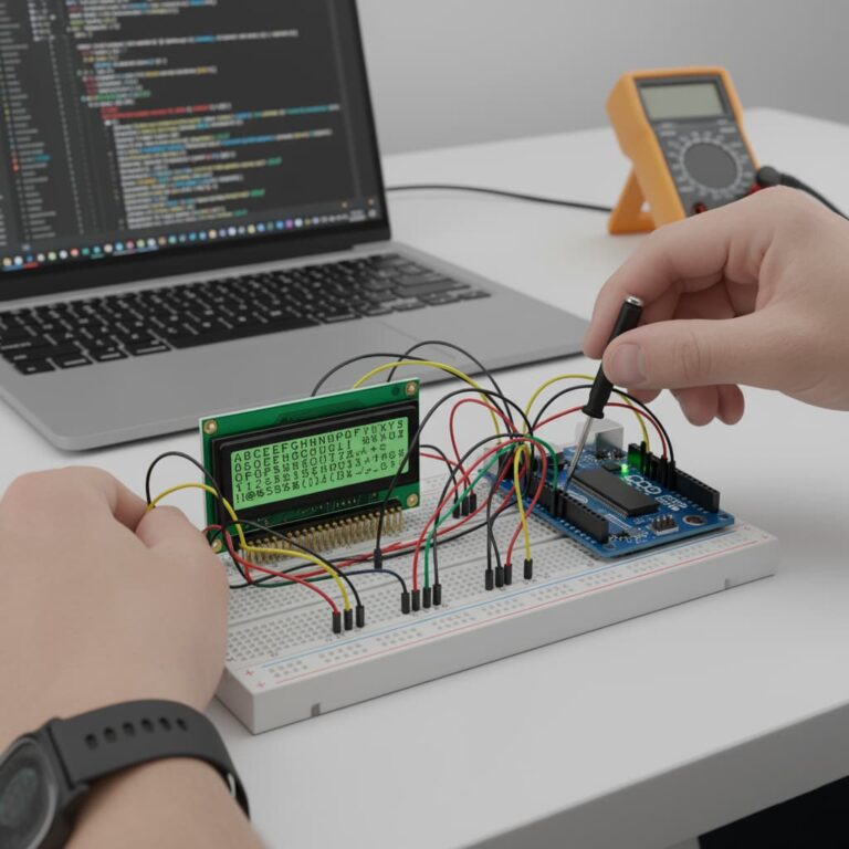 آزمایش عملکرد و روش‌های تست عیب‌یابی نمایشگر ال‌سی‌دی مونوکروم با آردوینو.