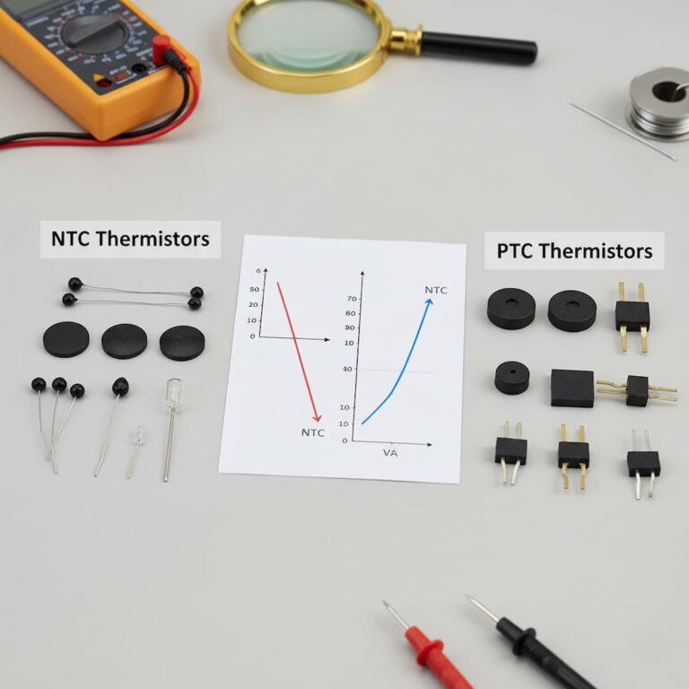 مقایسه ترمیستورهای PTC و NTC، نمودار مقاومت-دما، حسگرهای دما، الکترونیک