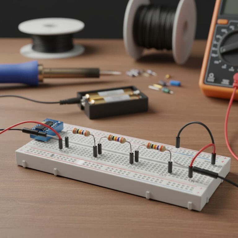 نمایش مدار ترکیب سری مقاومت‌ها.