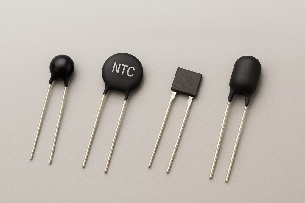 انواع ترمیستور NTC شامل مدل دیسکی، استوانه‌ای و با سیم