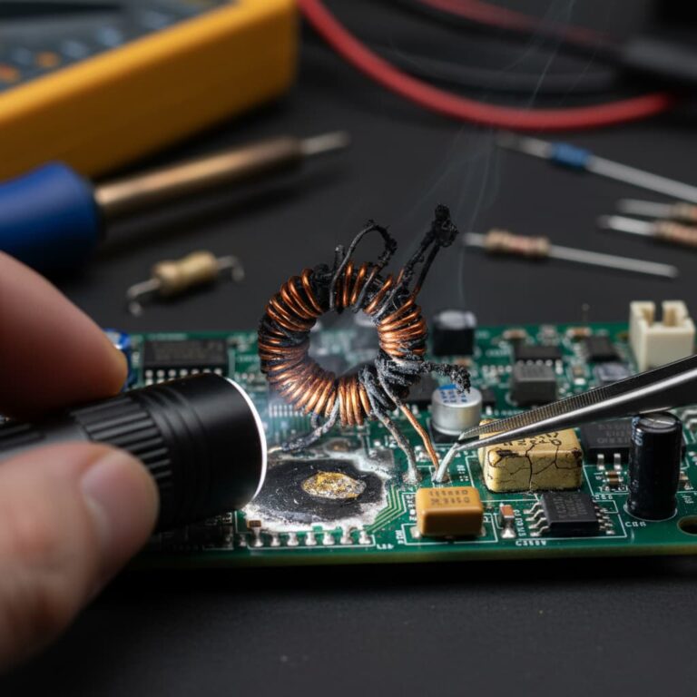 بررسی سلف معیوب، شامل سیم‌پیچ سوخته، ترک‌خوردگی بدنه و شکستگی پایه‌ها.