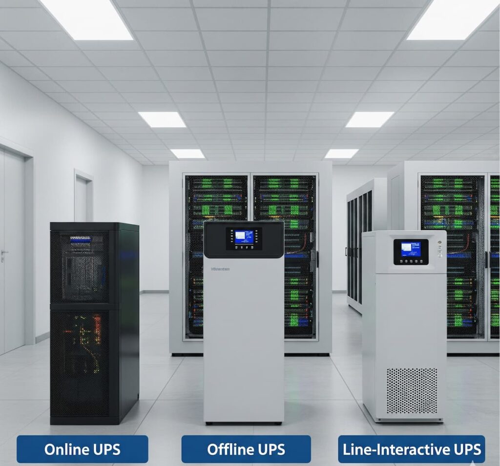 تصویر مقایسه UPS آنلاین، آفلاین و لاین اینتراکتیو و کاربردهای آن‌ها در تجهیزات مختلف