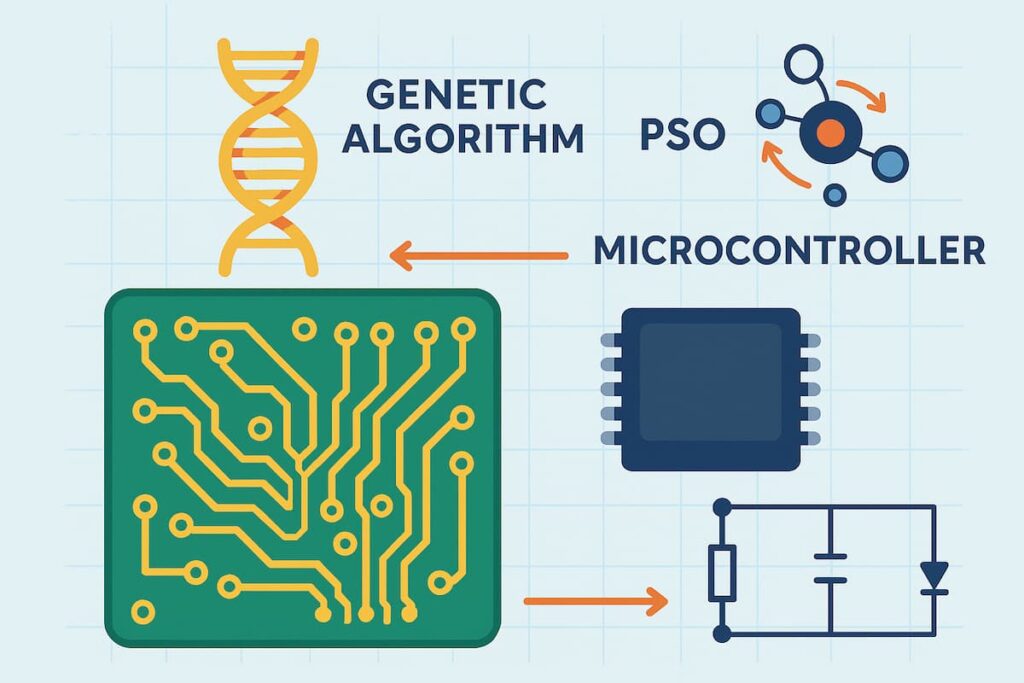 تصویر شبیه‌سازی طراحی PCB و کنترل میکروکنترلر با الگوریتم ژنتیک و PSO
