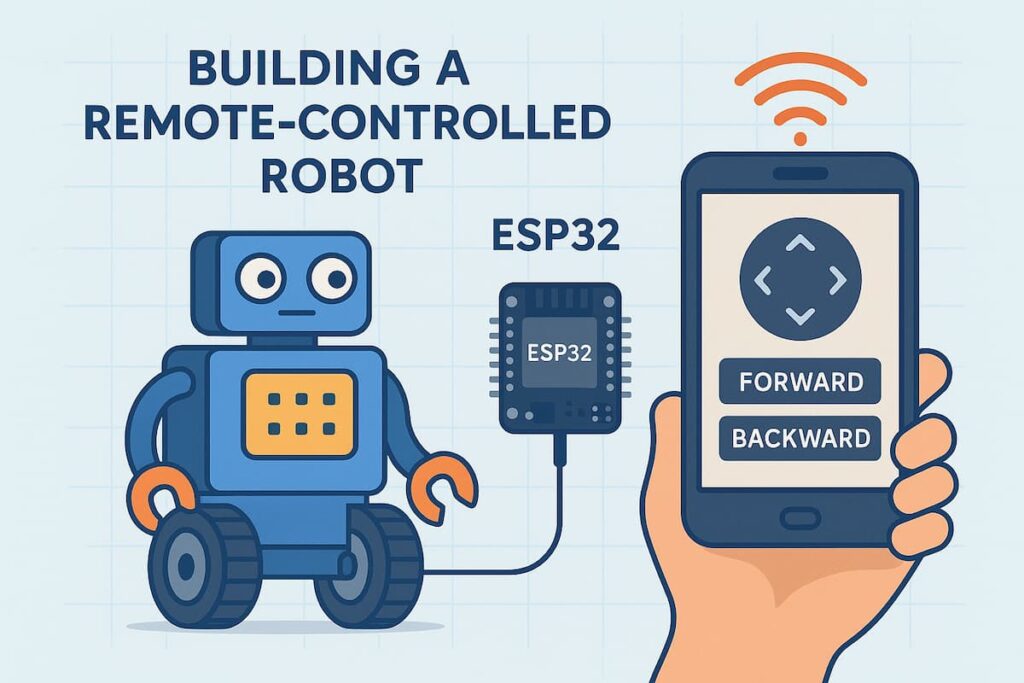 تصویر ربات کنترلی ساخته شده با ESP32 و کنترل از طریق وب‌سرور وای‌فای