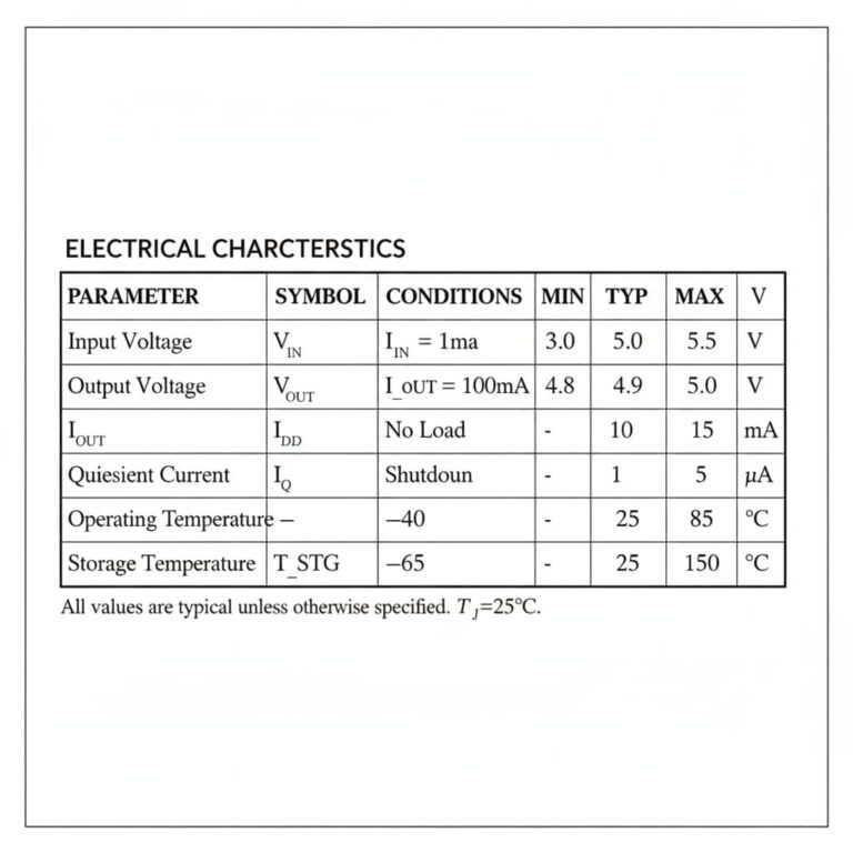 جدول Absolute Maximum Ratings و Electrical Characteristics با ستون‌های Min Typ Max.