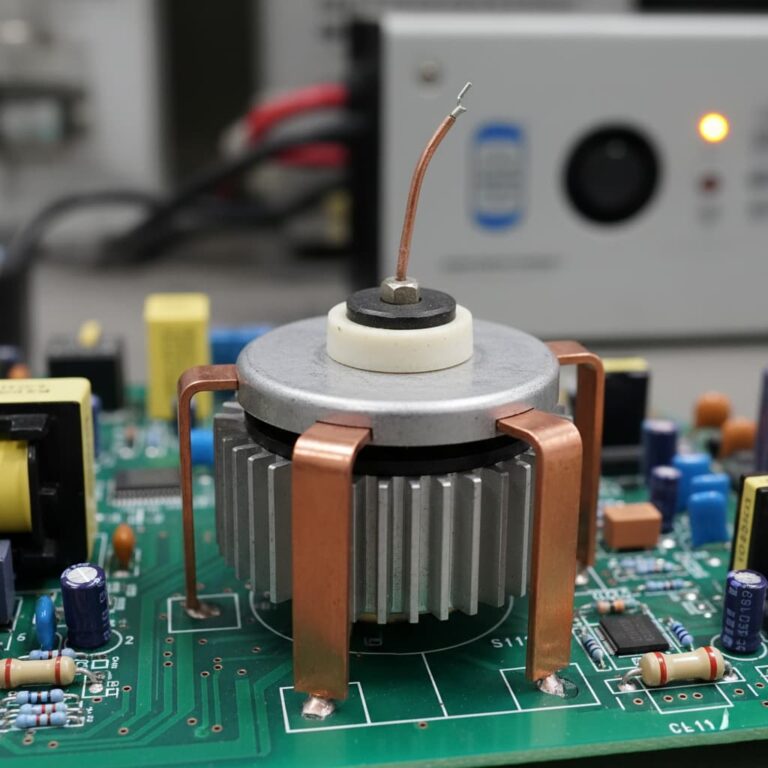 تریستور صنعتی نصب شده روی برد مدار چاپی (PCB) با هیت سینک مسی.