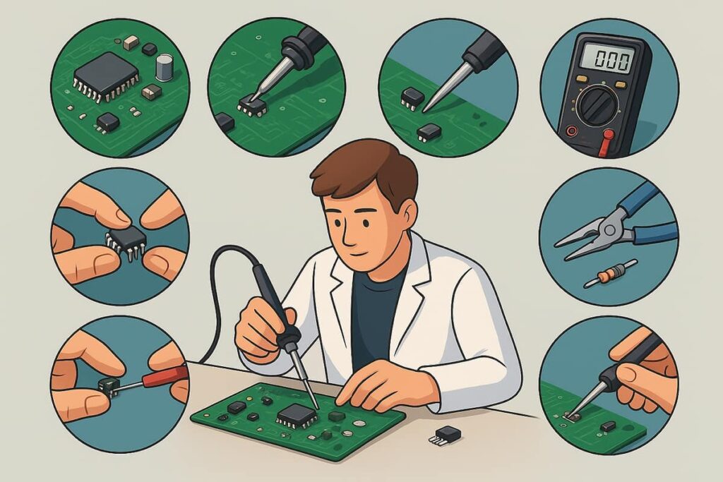 مونتاژ برد الکترونیکی با قطعات دقیق و لحیم‌کاری اصولی