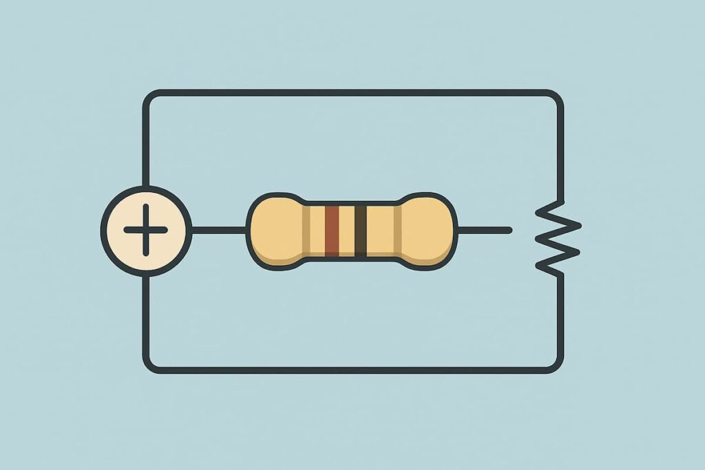 مدار ساده الکترونیکی با مقاومت رنگی و منبع تغذیه برای آموزش مقاومت الکتریکی