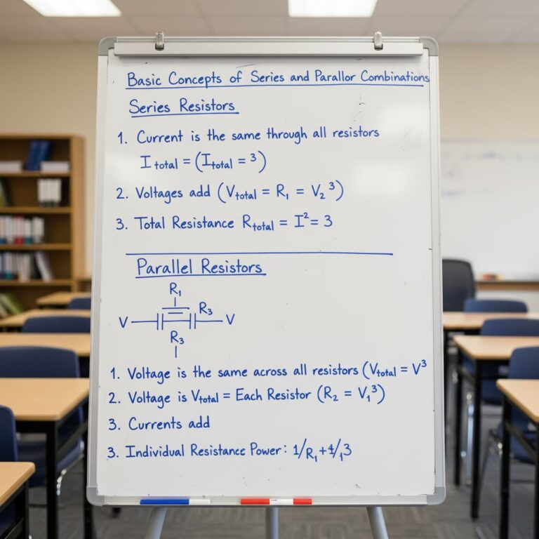 مفهوم پایه و فرمول‌های مقاومت‌های سری و موازی برای مدارهای الکتریکی.