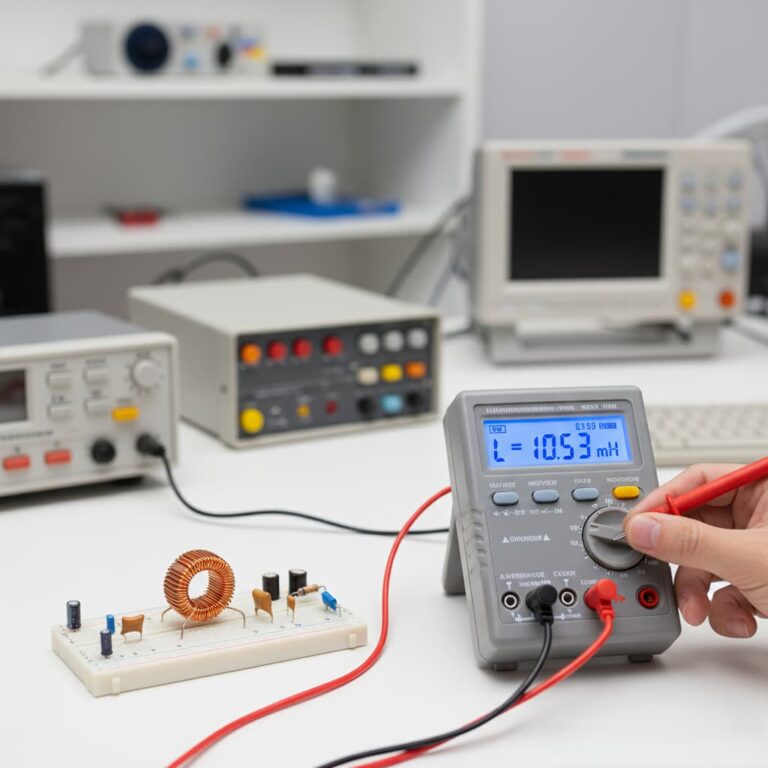 اندازه‌گیری دقیق اندوکتانس (L) سلف با استفاده از دستگاه LCR متر.