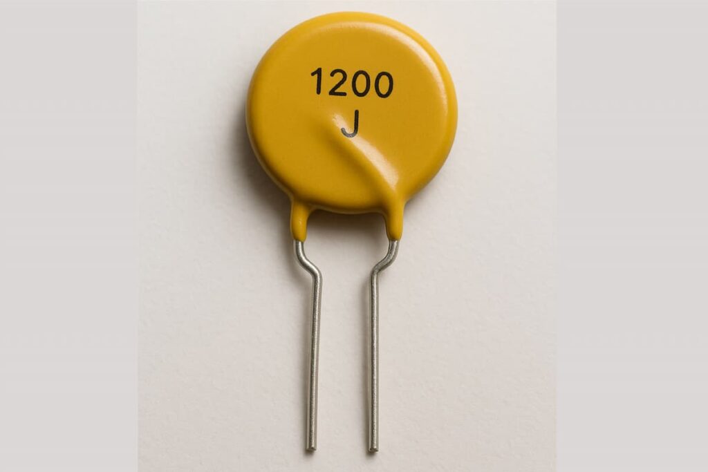 فیوز برگشت‌پذیر زرد رنگ ۱۲۰۰J با پایه فلزی برای محافظت مدار الکترونیکی