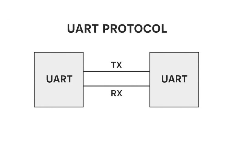پروتکل UART با خطوط TX و RX بین دو ماژول ارتباطی