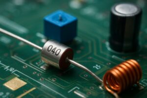 نمای نزدیک دیود واریکاپ روی برد الکترونیکی برای تیونینگ و مدارهای RF